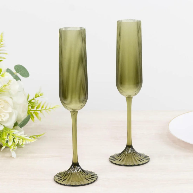 12 Vintage 4 oz Plastic Champagne Flutes Ribbed Disposable Glasses
