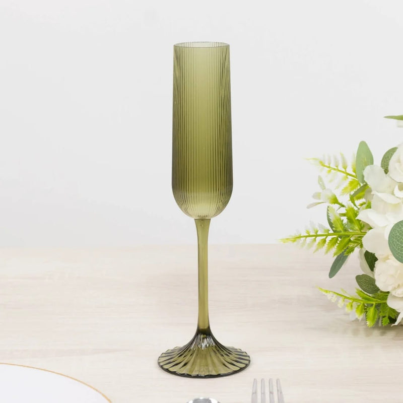 12 Vintage 4 oz Plastic Champagne Flutes Ribbed Disposable Glasses