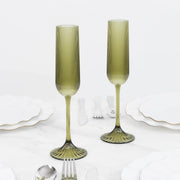 12 Vintage 4 oz Plastic Champagne Flutes Ribbed Disposable Glasses