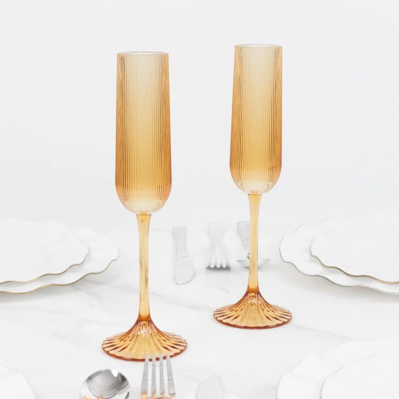 12 Vintage 4 oz Plastic Champagne Flutes Ribbed Disposable Glasses