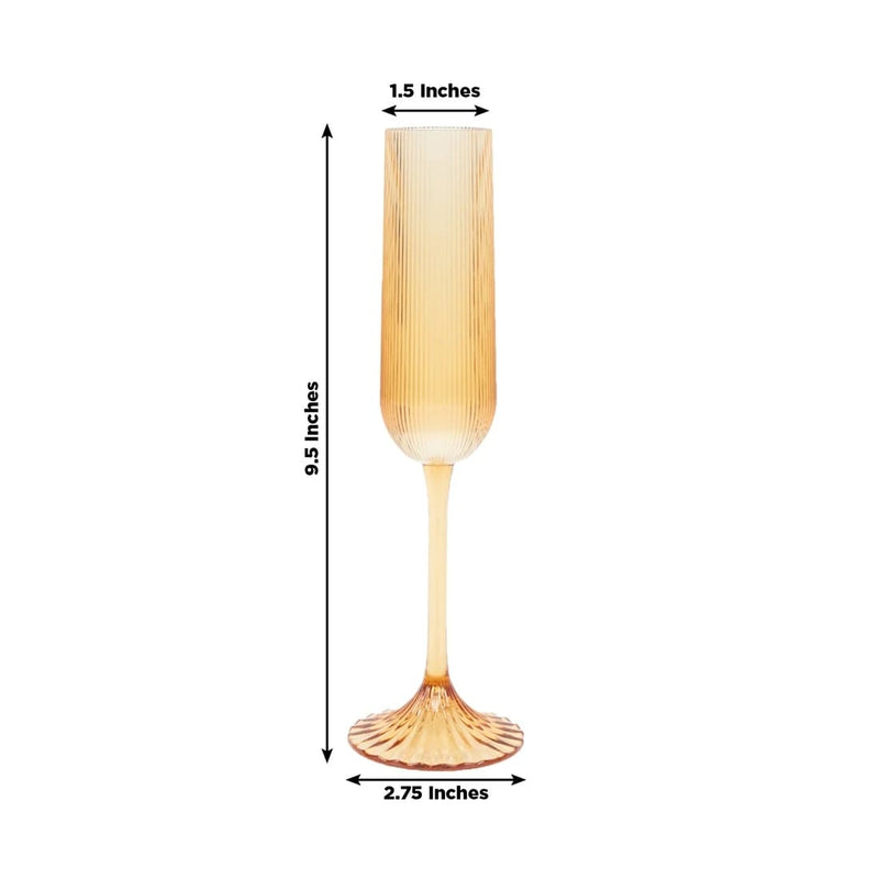12 Vintage 4 oz Plastic Champagne Flutes Ribbed Disposable Glasses