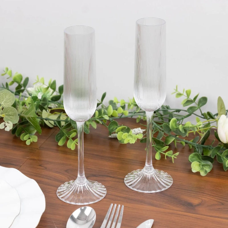 12 Vintage 4 oz Plastic Champagne Flutes Ribbed Disposable Glasses