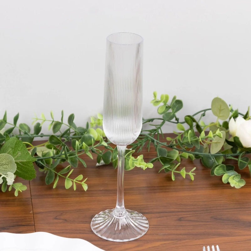 12 Vintage 4 oz Plastic Champagne Flutes Ribbed Disposable Glasses