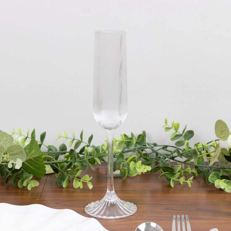 12 Vintage 4 oz Plastic Champagne Flutes Ribbed Disposable Glasses