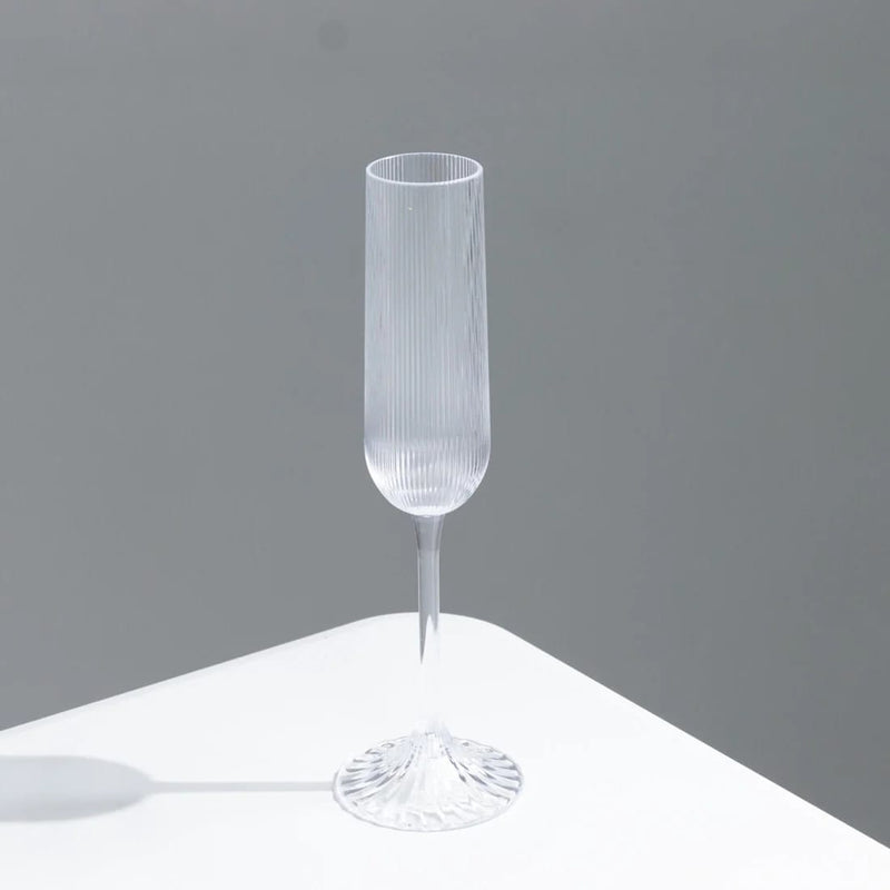 12 Vintage 4 oz Plastic Champagne Flutes Ribbed Disposable Glasses