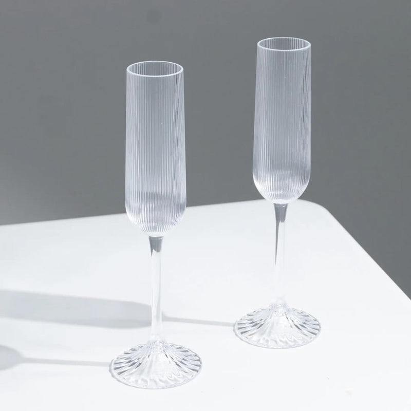 12 Vintage 4 oz Plastic Champagne Flutes Ribbed Disposable Glasses