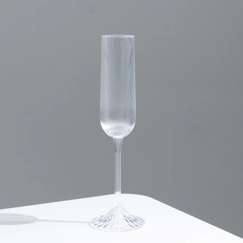 12 Vintage 4 oz Plastic Champagne Flutes Ribbed Disposable Glasses
