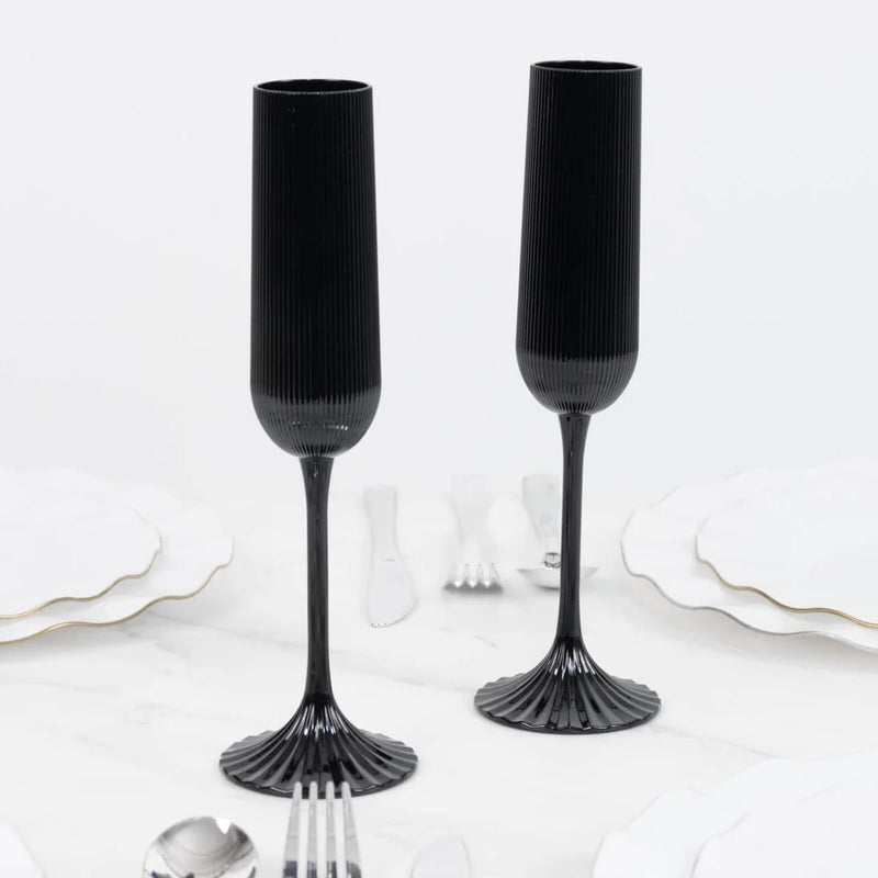 12 Vintage 4 oz Plastic Champagne Flutes Ribbed Disposable Glasses