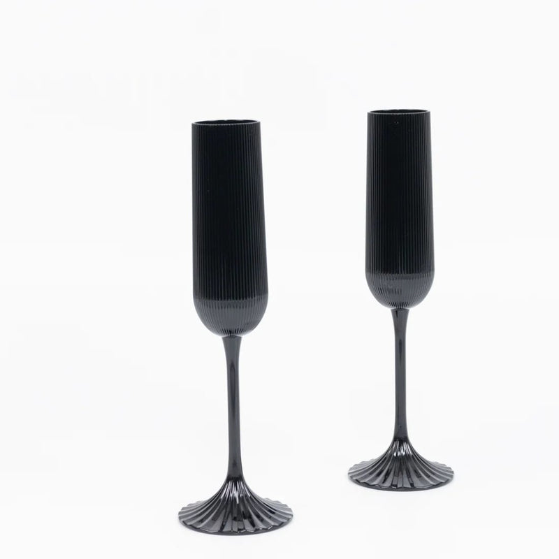 12 Vintage 4 oz Plastic Champagne Flutes Ribbed Disposable Glasses DSP_CUCP008_5_BLK