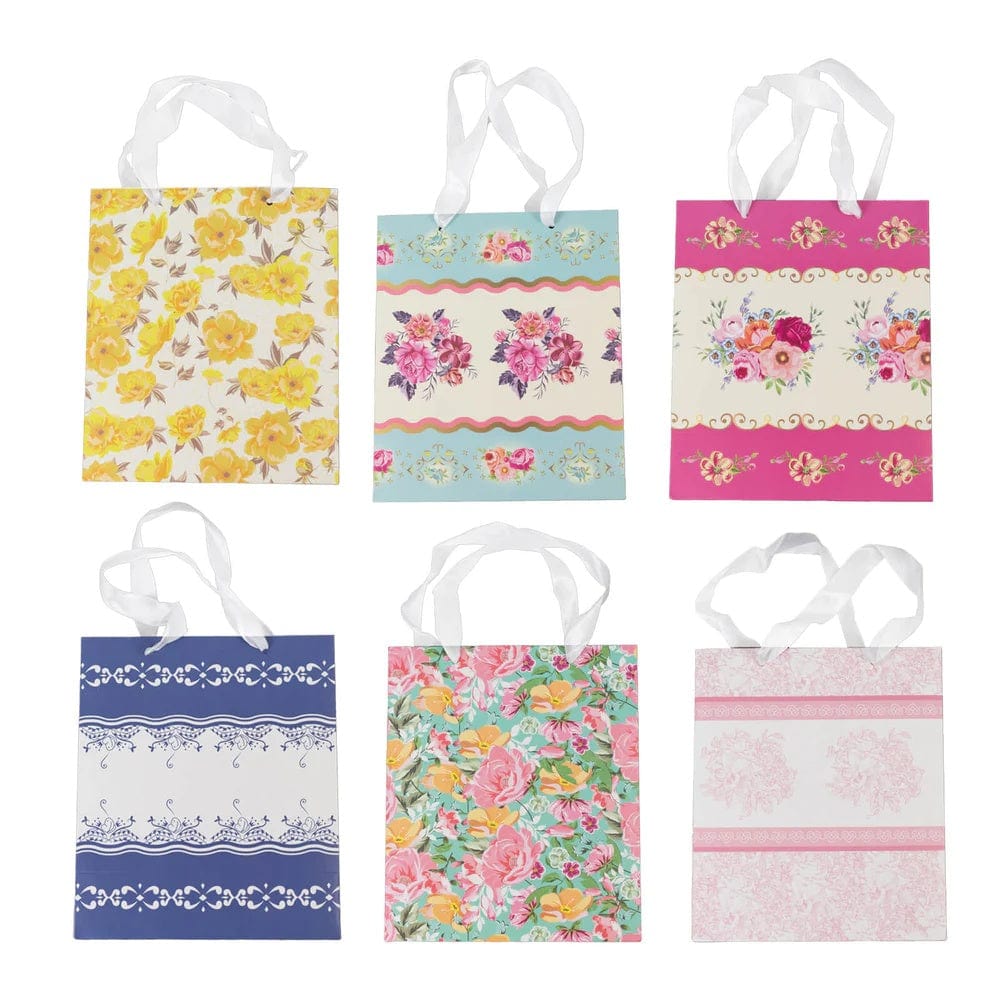 12 Vintage Floral Paper Gift Bags with Ribbon Handles - Assorted BAG_PAP08_6X7_TEA017_MIX