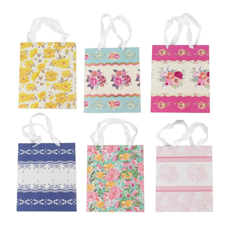 12 Vintage Floral Paper Gift Bags with Ribbon Handles - Assorted BAG_PAP08_6X7_TEA017_MIX