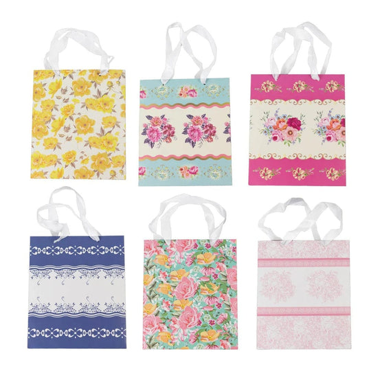 12 Vintage Floral Paper Gift Bags with Ribbon Handles - Assorted BAG_PAP08_6X7_TEA017_MIX
