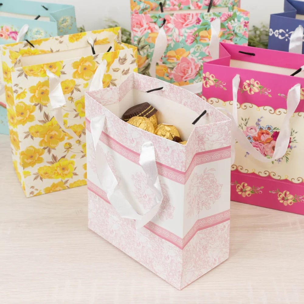 12 Vintage Floral Paper Gift Bags with Ribbon Handles - Assorted BAG_PAP08_6X7_TEA017_MIX
