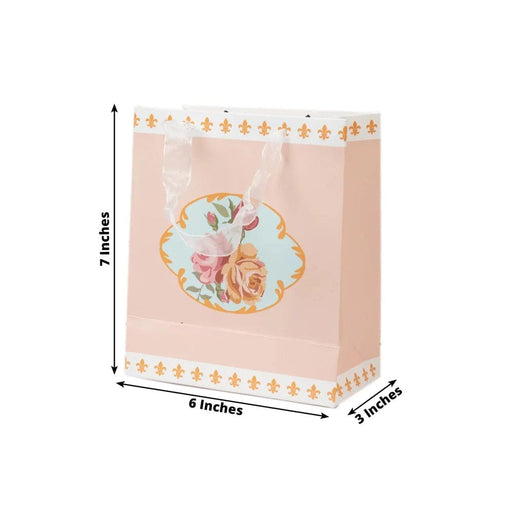 12 Vintage Rose Floral Paper Gift Bags with Ribbon Handles
