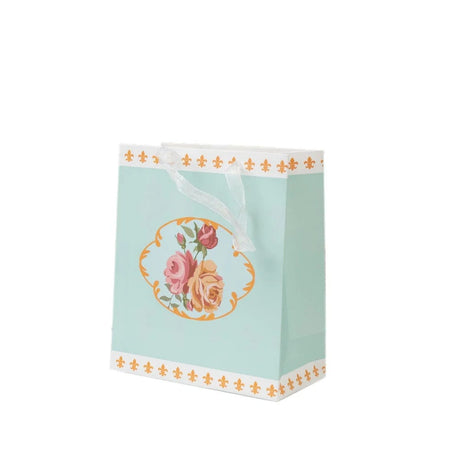 12 Vintage Rose Floral Paper Gift Bags with Ribbon Handles BAG_PAP07_6X7_TEA01_TURQ