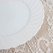 12 White Round Plastic Salad and Dinner Plates with Swirl Design Rim - Disposable Tableware