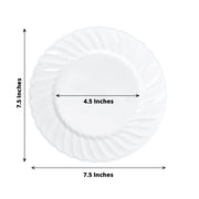 12 White Round Plastic Salad and Dinner Plates with Swirl Design Rim - Disposable Tableware