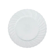 12 White Round Plastic Salad and Dinner Plates with Swirl Design Rim - Disposable Tableware PLST_PLATE15_8_WHT