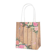 12 Wood Print Paper Gift Bags with Rose Floral Accent - Natural BAG_PAP02_4X4_NAT
