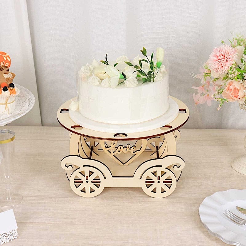 12" Wooden Carriage Wedding Cake Stand - Natural CAKE_WOD018_12_NAT
