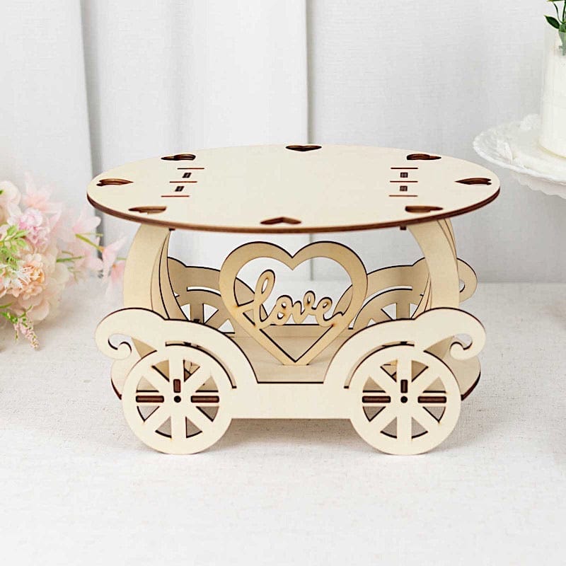 12" Wooden Carriage Wedding Cake Stand - Natural CAKE_WOD018_12_NAT