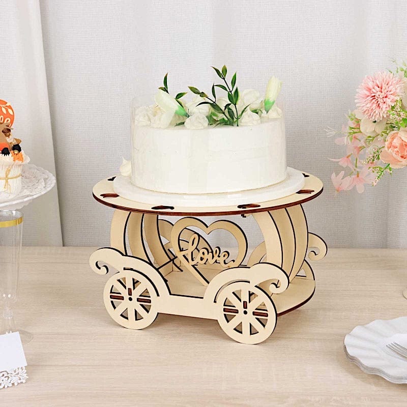 12" Wooden Carriage Wedding Cake Stand - Natural CAKE_WOD018_12_NAT