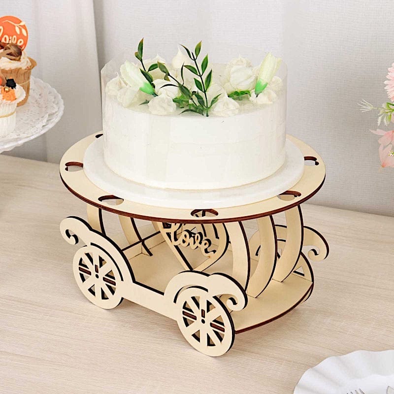 12" Wooden Carriage Wedding Cake Stand - Natural CAKE_WOD018_12_NAT