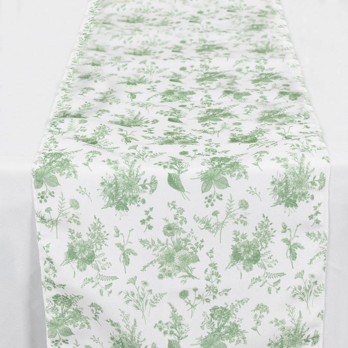 12" x 108" Floral Polyester Table Runner - Dusty Sage Green RUN_PLY_FLOR_DSG