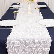 12" x 108" Fringe Shag Polyester Table Runner RUN_STR02_WHT