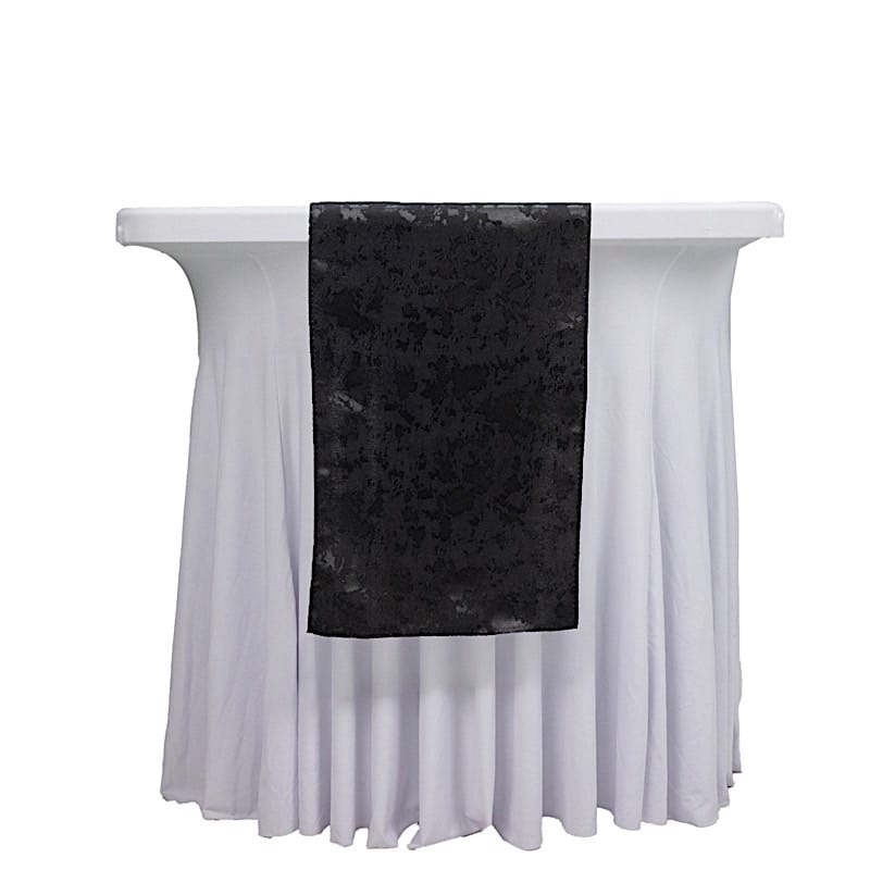 12" x 108" Jacquard Table Runner Abstract Watercolor Pattern RUN_JAC02_BLK