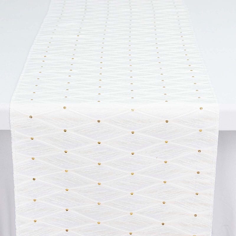 12" x 108" Jacquard Table Runner Diamond Trellis with Gold Accent Dots