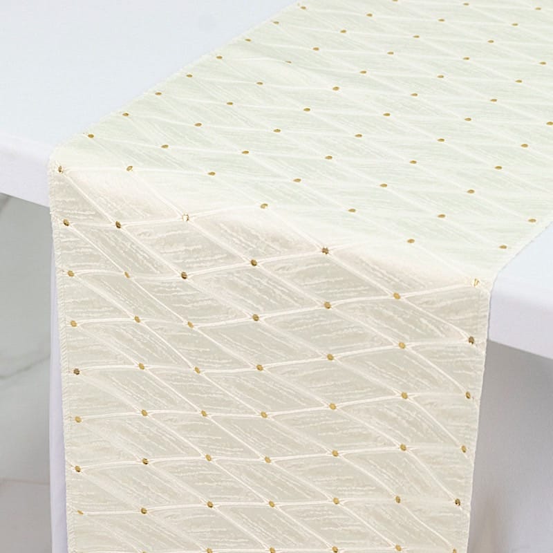 12" x 108" Jacquard Table Runner Diamond Trellis with Gold Accent Dots