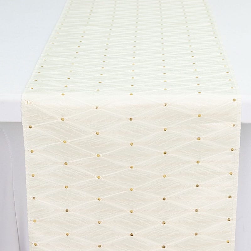 12" x 108" Jacquard Table Runner Diamond Trellis with Gold Accent Dots