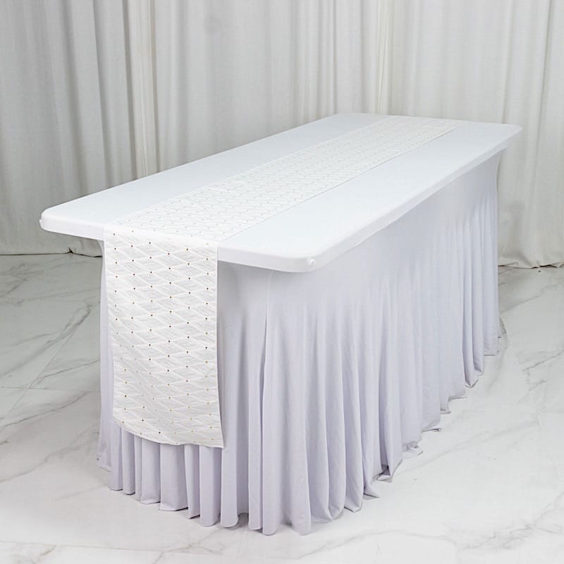 12" x 108" Jacquard Table Runner Diamond Trellis with Gold Accent Dots