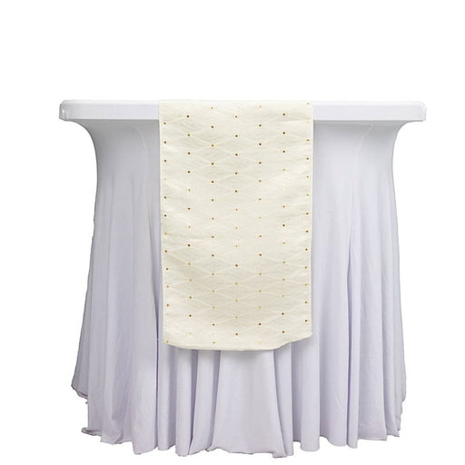 12" x 108" Jacquard Table Runner Diamond Trellis with Gold Accent Dots RUN_JAC01_IVR