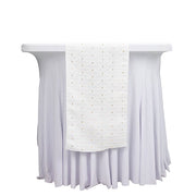 12" x 108" Jacquard Table Runner Diamond Trellis with Gold Accent Dots RUN_JAC01_WHT