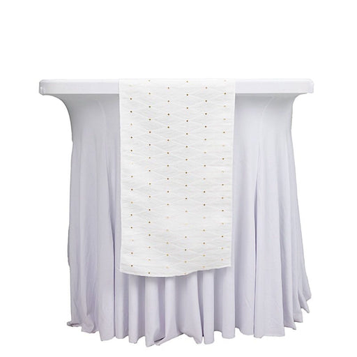 12" x 108" Jacquard Table Runner Diamond Trellis with Gold Accent Dots RUN_JAC01_WHT