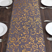 12" x 108" Metallic Sheer Organza Table Runner with Embossed Foil Floral Design