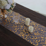 12" x 108" Metallic Sheer Organza Table Runner with Embossed Foil Floral Design
