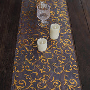 12" x 108" Metallic Sheer Organza Table Runner with Embossed Foil Floral Design