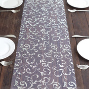 12" x 108" Metallic Sheer Organza Table Runner with Embossed Foil Floral Design