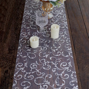 12" x 108" Metallic Sheer Organza Table Runner with Embossed Foil Floral Design