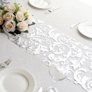 12" x 108" Metallic Sheer Organza Table Runner With Swirl Foil Floral Design