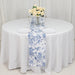 12" x 108" Polyester Table Runner with Blue French Toile Floral Print - White