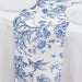 12" x 108" Polyester Table Runner with Blue French Toile Floral Print - White
