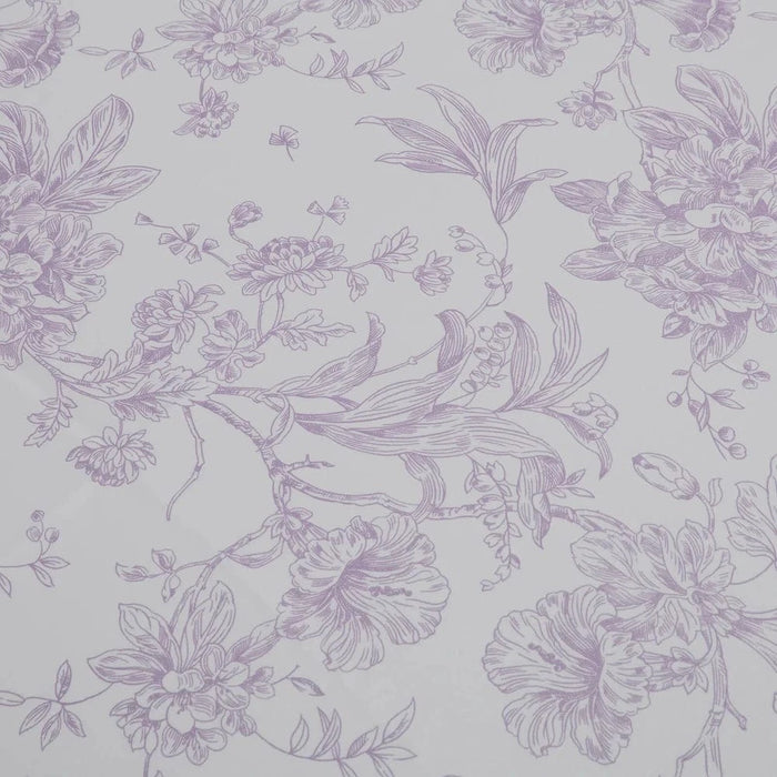 12" x 108" Polyester Table Runner with Blue French Toile Floral Print - White