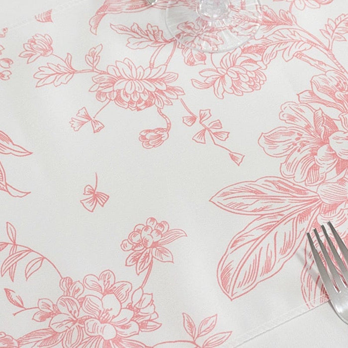 12" x 108" Polyester Table Runner with Blue French Toile Floral Print - White RUN_PLY_FLORFT_PINK