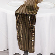 12" x 108" Shiny Foil Linen Table Runner Disco Mirror Ball Theme - Black and Gold RUN_25A_BLKGD