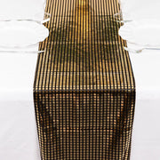 12" x 108" Shiny Foil Linen Table Runner Disco Mirror Ball Theme - Black and Gold RUN_25A_BLKGD