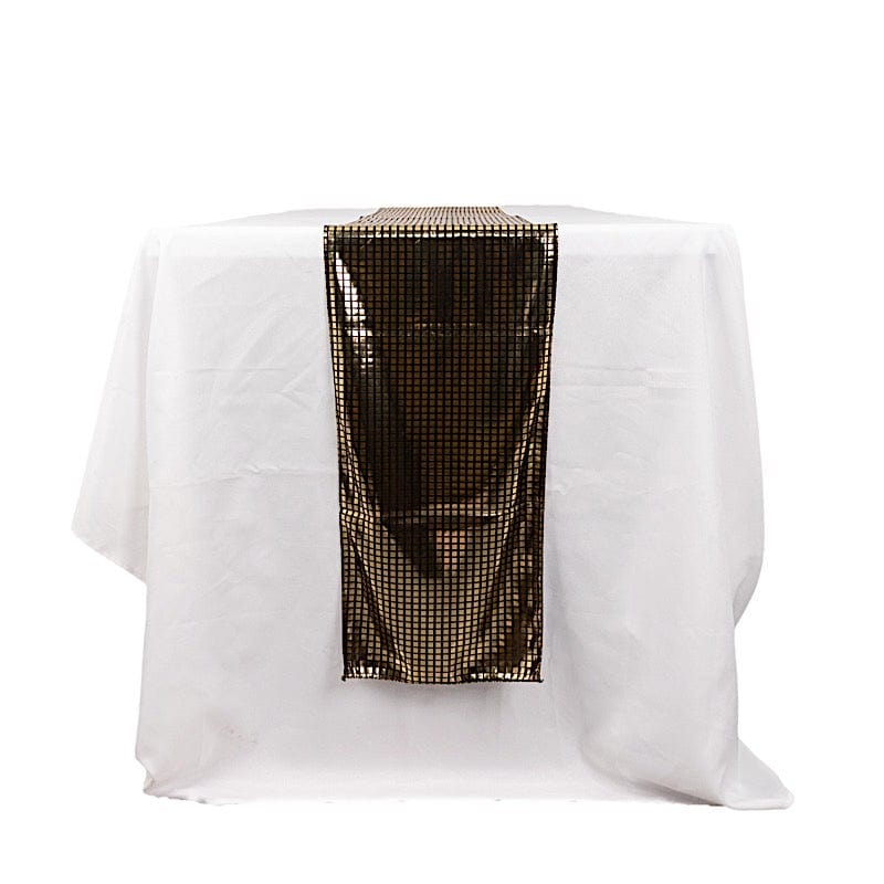 12" x 108" Shiny Foil Linen Table Runner Disco Mirror Ball Theme - Black and Gold RUN_25A_BLKGD